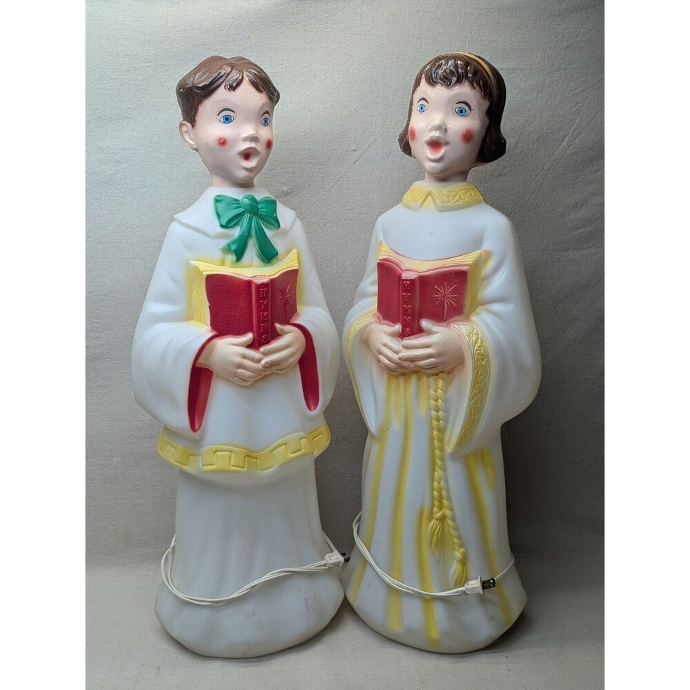 Vtg 30" Empire Christmas Choir Boy Girl Carolers Lighted Blow Mold Pair Works